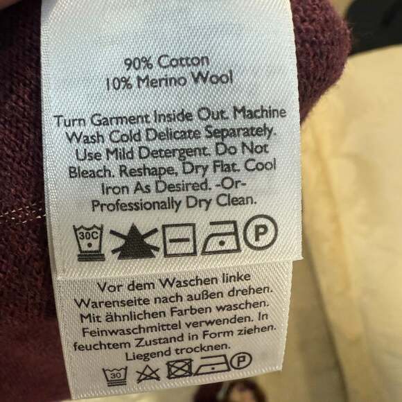 Eddie Bauer Men's Long Sleeve V-Neck Cotton Merino‎ Blend Sweater in Burgundy - Picture 7 of 7